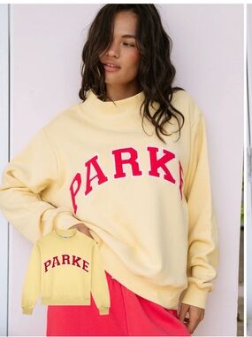 Parker Pale Yellow Crewneck Sweatshirt with Red Logo